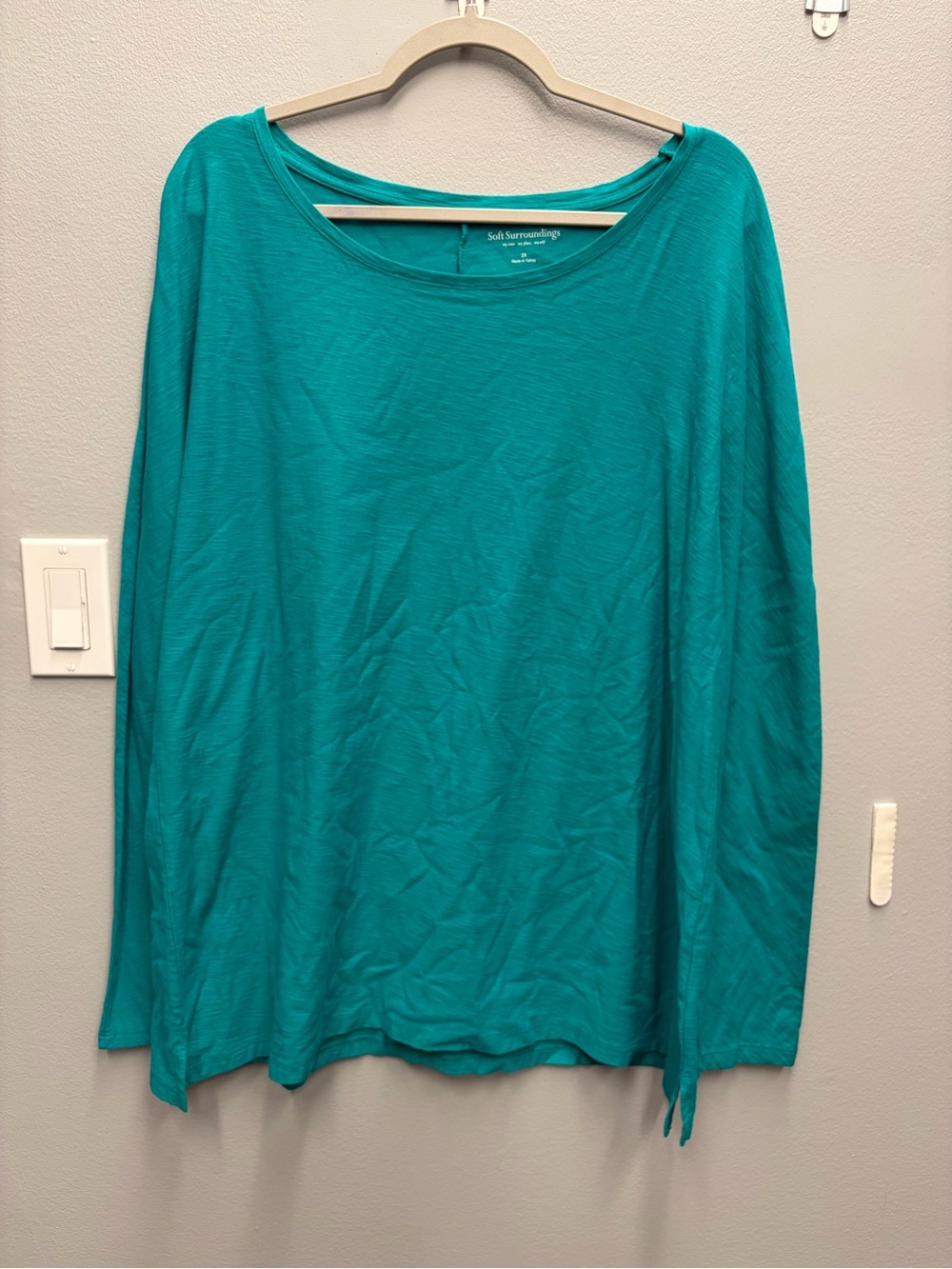 Soft Surrounding Teal boatneck Long SLeeve Tunic 100% Cotton 2X